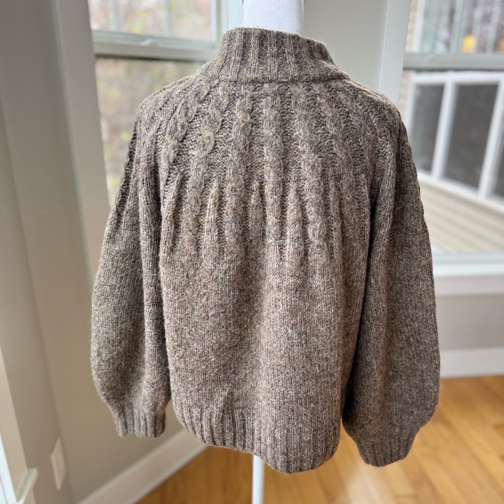 Madewell Harwood Cableknit Mockneck Cardigan Sweater in Heather Otter Sz Small - Picture 6 of 16
